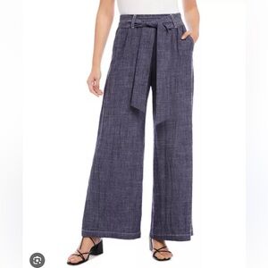 Karen Kane Wide Leg Linen Blend Belted Pull On Pants